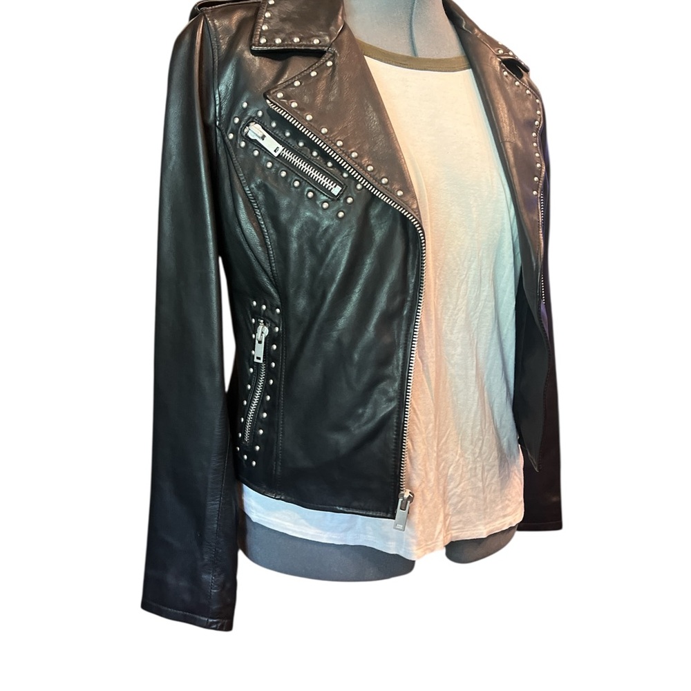 Black Rivet Black Leather Moto Jacket with Studded Accents
